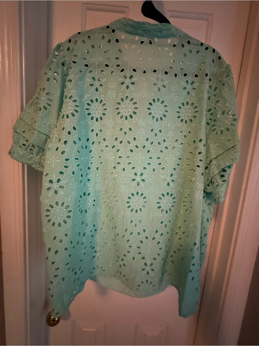 J. Crew Mint Eyelet Short-Sleeve Blouse